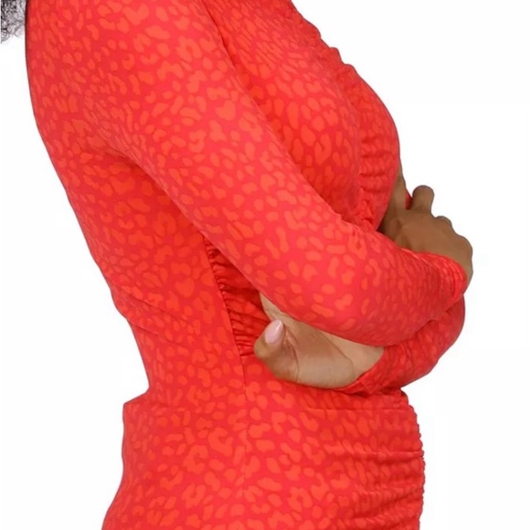 MICHAEL KORS CHEETAH PRINT LONG SLEEVE RUCHED SHIRT NWT DEEP PINK/ORANGE SIZE L - Picture 4 of 5